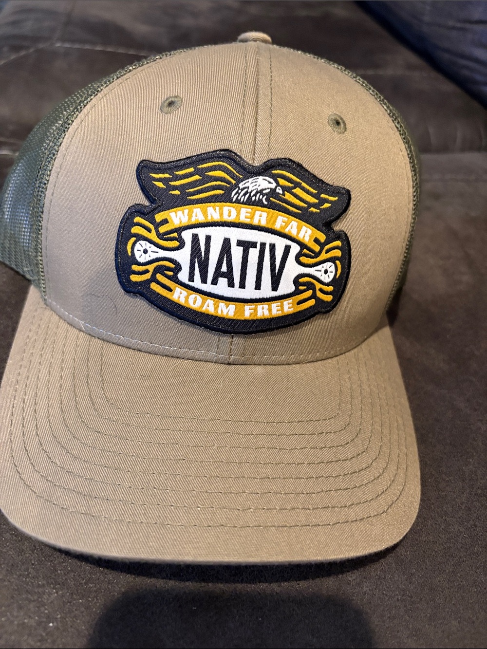 Native Olive Green Trucker Hat with Yellow Patch